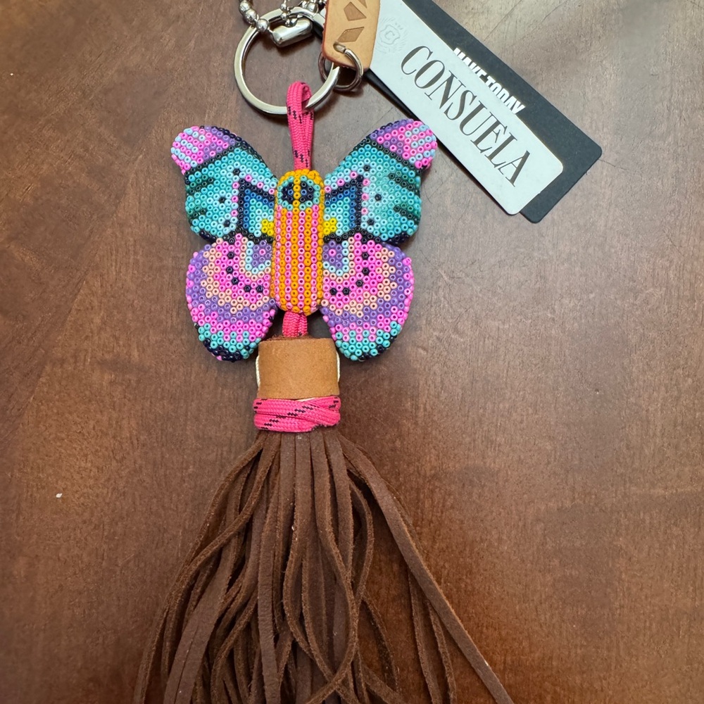 Consuela Beaded Butterfly - Rosa Keychain with Tassel